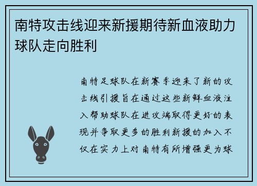 南特攻击线迎来新援期待新血液助力球队走向胜利